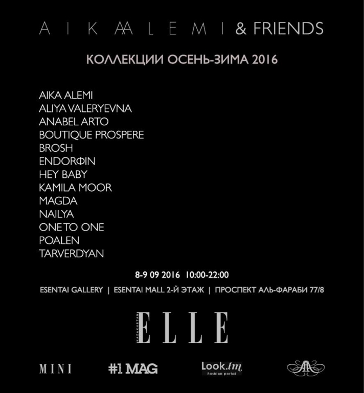 NEWS: 8 and 9 September in the framework of AIKA ALEMI & FRIENDS Kazakhstani designers and brands will present the new collections fall-winter 2016